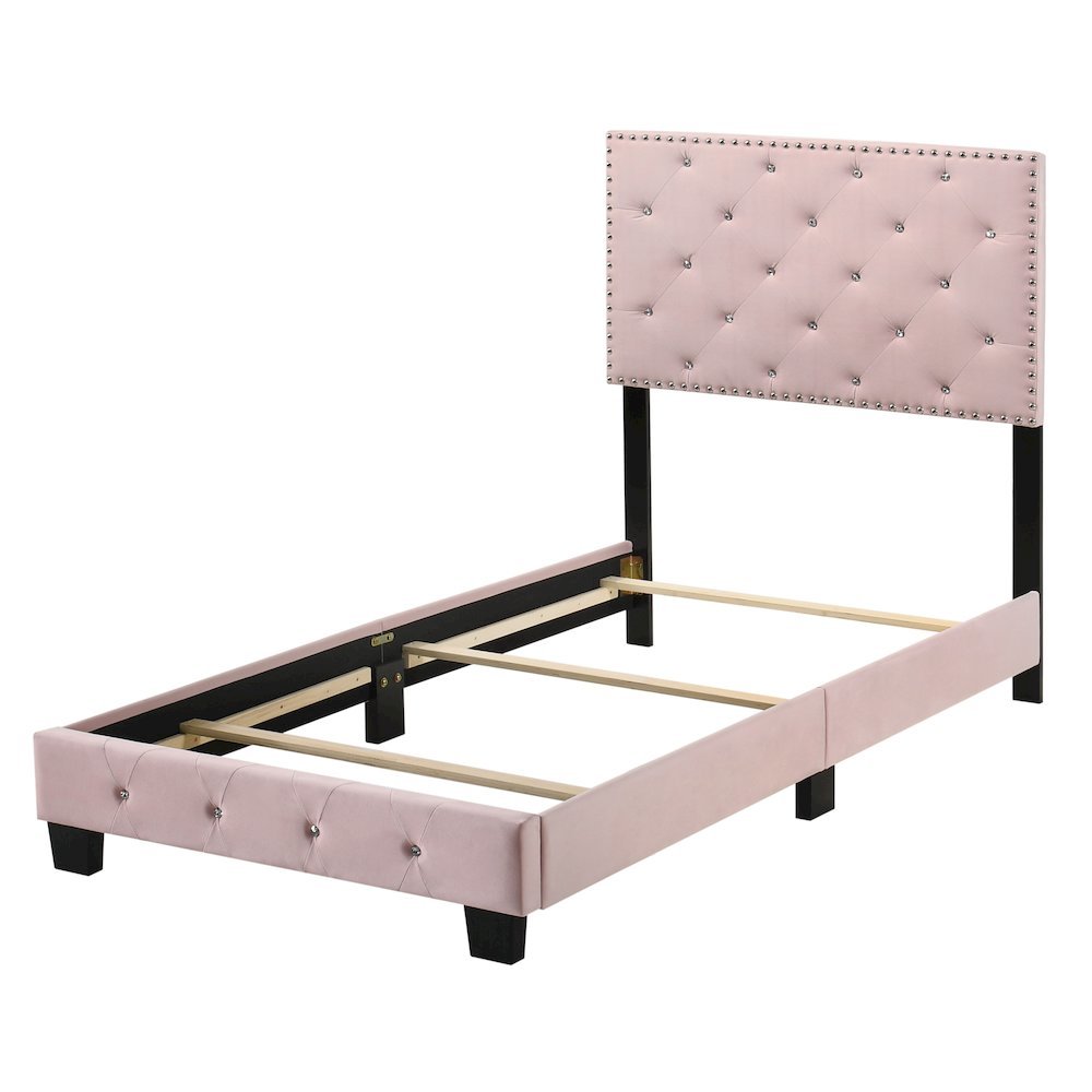 Charming Pink Girls Twin Bed Frame with Tufted Headboard and Footboard