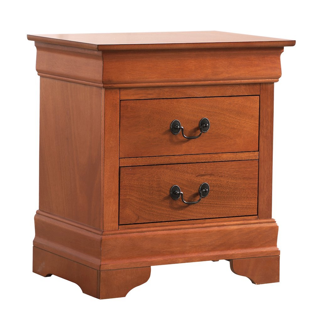 Wooden Nightstand with 2 Drawers in Oak Finish for Bedroom Use