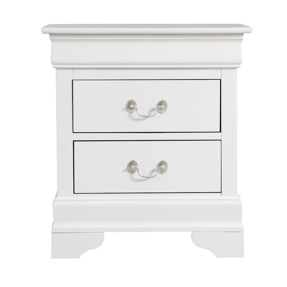 White Wood 2 Drawer Nightstand, Traditional Bedside Table with Storage