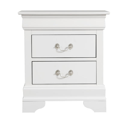 White Wood 2 Drawer Nightstand, Traditional Bedside Table with Storage