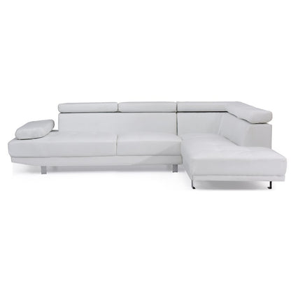 White Leather Sectional Couch with Faux Upholstery for Living Room