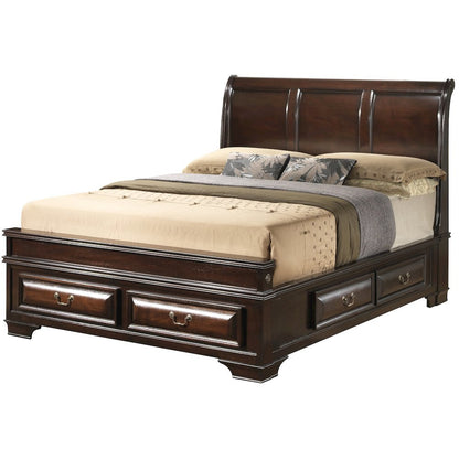 Queen Bed Frame with 6 Storage Drawers in Cappuccino Finish Wood Design
