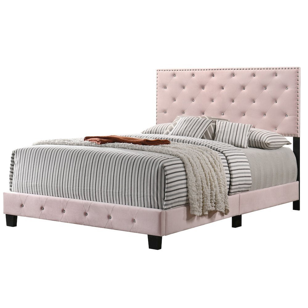 Elegant Pink Full Bed Frame for Girls, Classic Full Size Bed Design