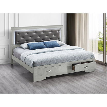 Storage Bed with LED Tufted Headboard, Bedroom Beds, Silver Champagne, Full