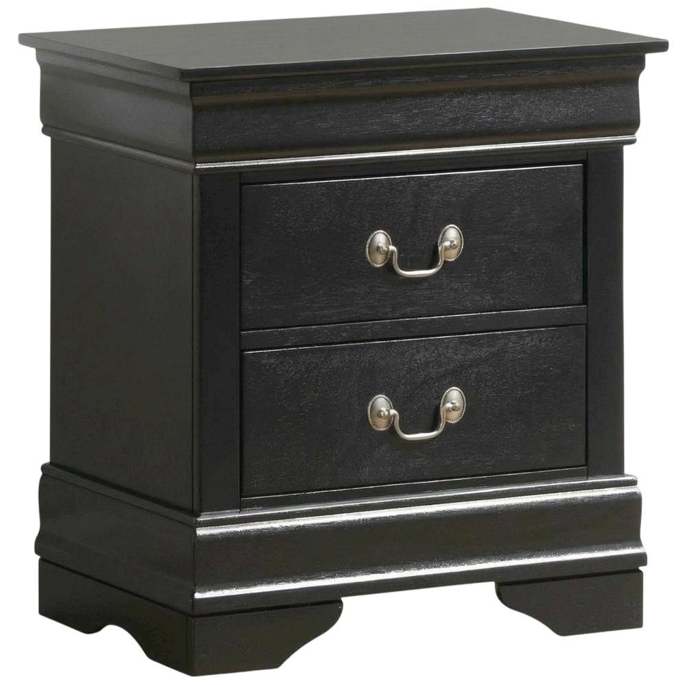 Black Wood Nightstand with Dovetailed Drawers and Traditional Design