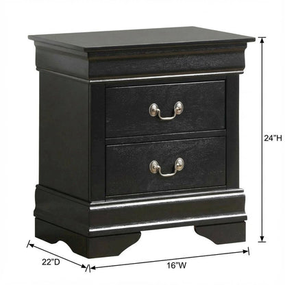 Black Wood Nightstand with Dovetailed Drawers and Traditional Design