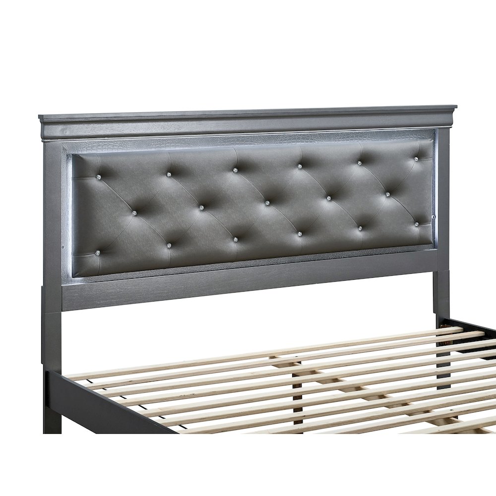 Storage Bed with LED Tufted Headboard, Modern Bedroom Beds, Gunmetal Gray, Queen