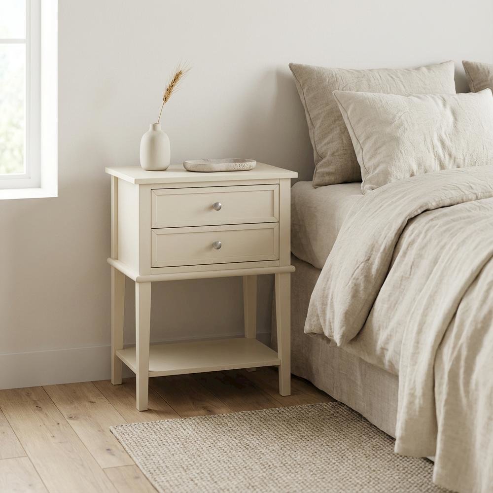 Beige Nightstand with Dovetailed Drawers and Contemporary Style