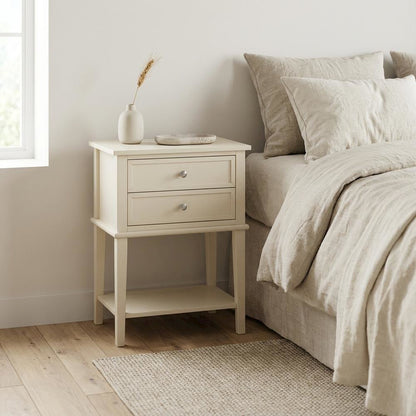 Beige Nightstand with Dovetailed Drawers and Contemporary Style