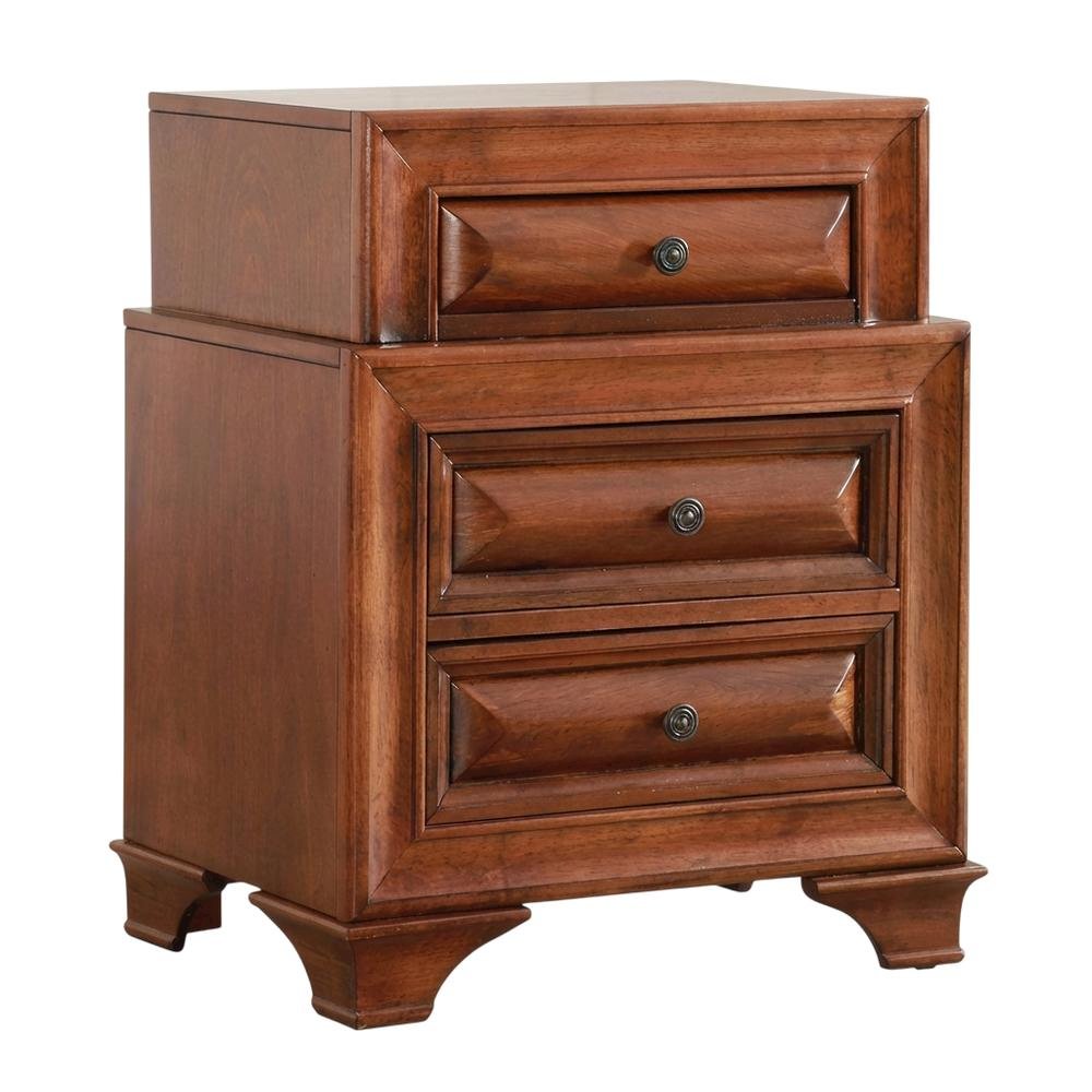 Transitional Nightstand in Oak Finish with 3 Drawers and Metal Glides