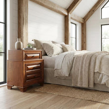 Transitional Nightstand in Oak Finish with 3 Drawers and Metal Glides