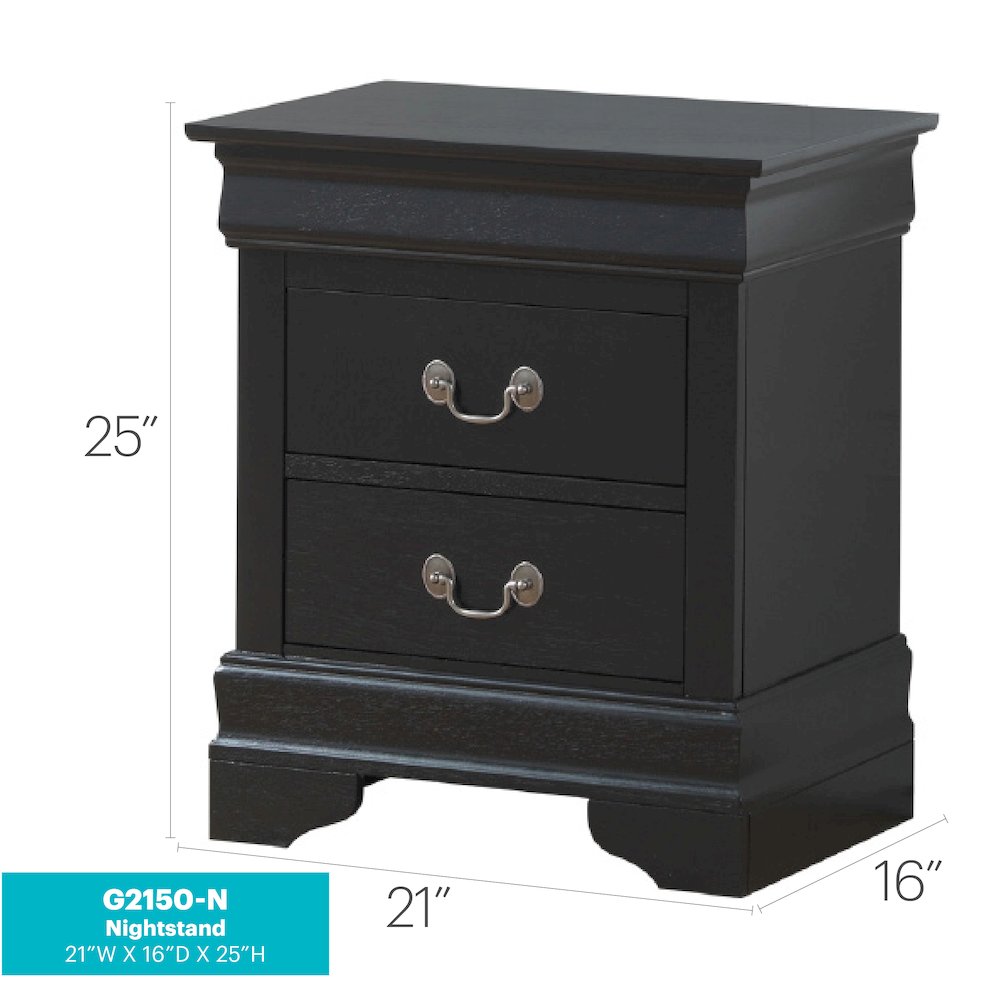 Glory Furniture LouisPhillipe Nightstand in Black Color