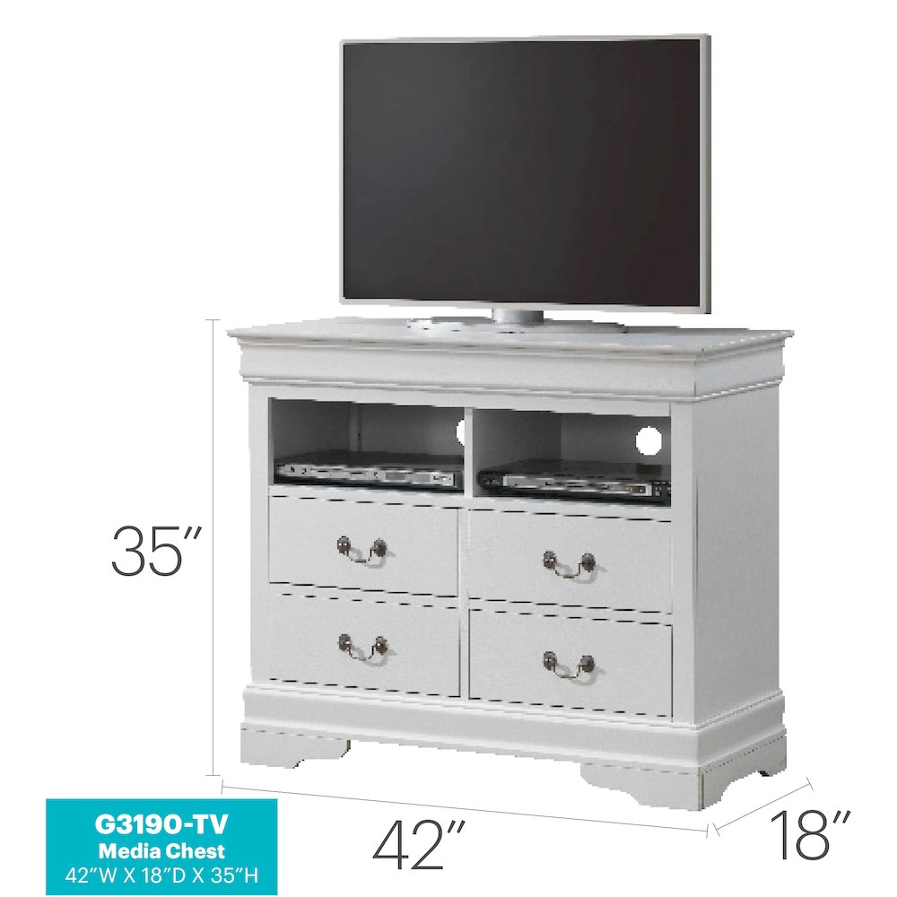 Glory Furniture Louis Phillipe Media Chest in White Color
