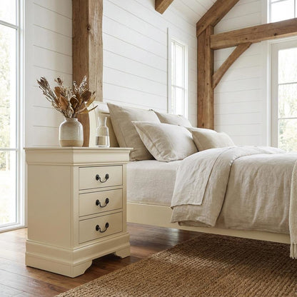 Beige Nightstand with Traditional Style and Multiple Drawers