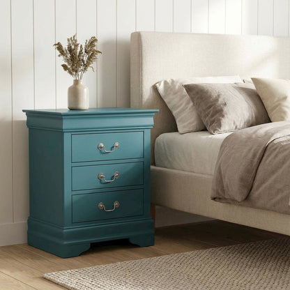 Teal Night Stand with Traditional Design and Ottoman-Style Storage