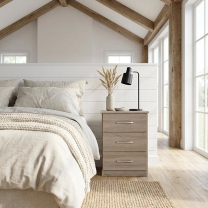 Sandle Wood Nightstand with 3 Drawers and Contemporary Design