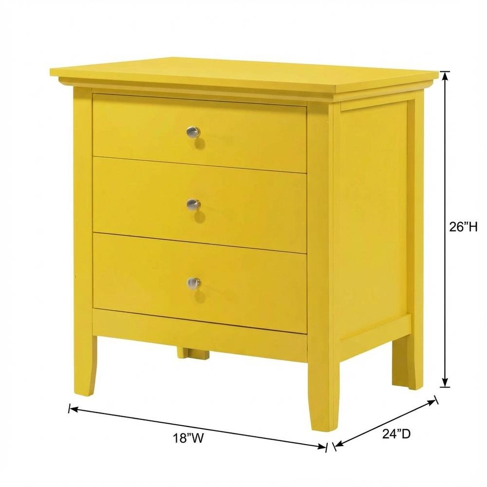 Yellow Bedroom Nightstand with 3-Drawer Casual Design, Dovetailed Fronts