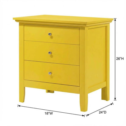 Yellow Bedroom Nightstand with 3-Drawer Casual Design, Dovetailed Fronts