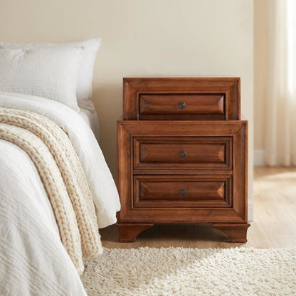 Transitional Nightstand in Oak Finish with 3 Drawers and Metal Glides