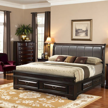 Brown King Size Bed Frame With 6 Drawers And Solid Wood Accents