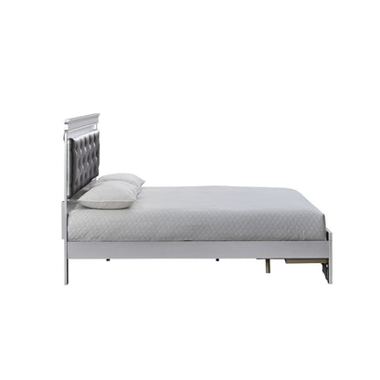 Storage Bed with LED Tufted Headboard, Bedroom Beds, Silver Champagne, Full