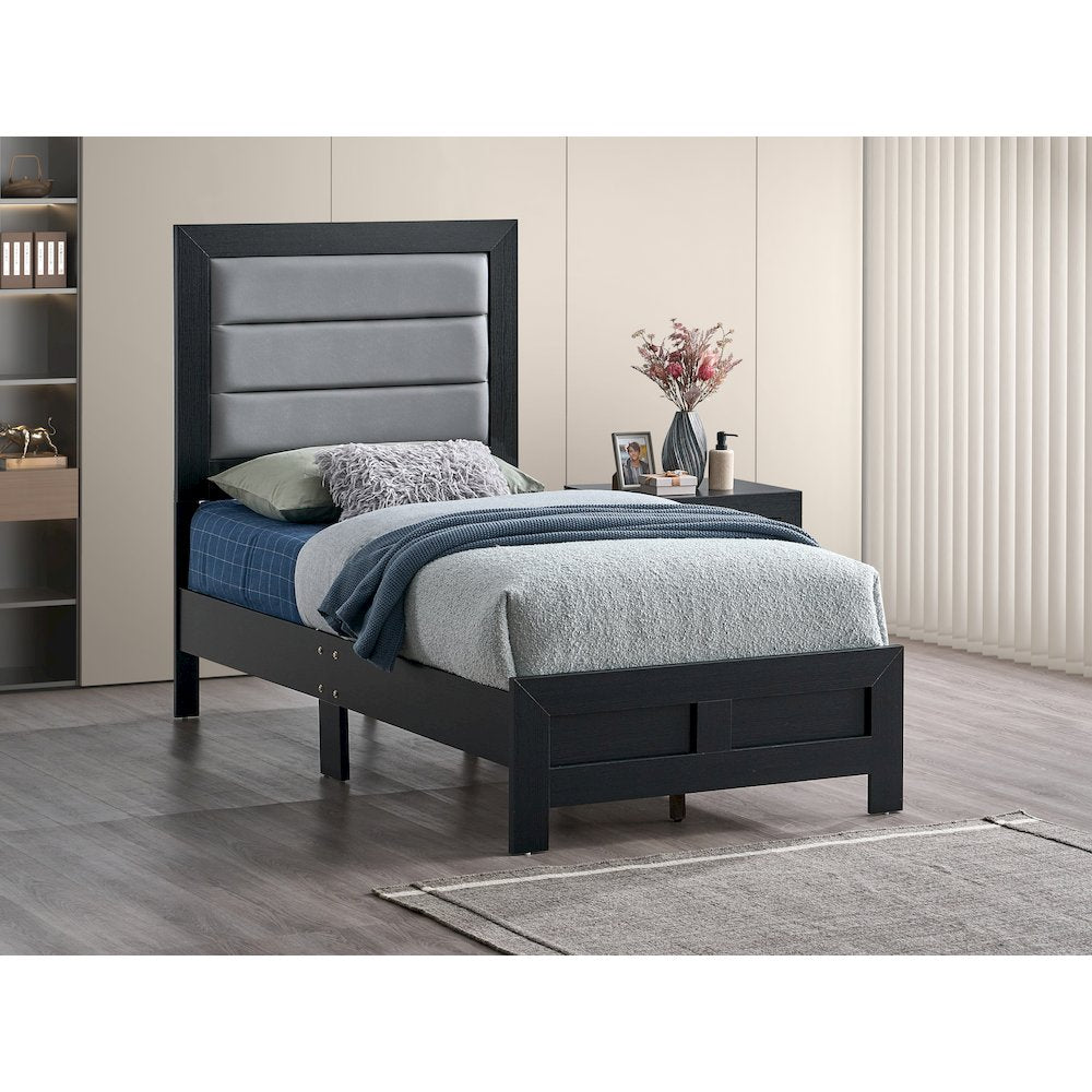Wooden Platform Bed Frame with Headboard, Bedroom Bed Furniture, Black, Twin