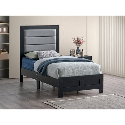 Wooden Platform Bed Frame with Headboard, Bedroom Bed Furniture, Black, Twin