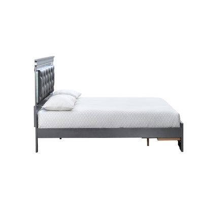 Storage Bed with LED Tufted Headboard, Modern Bedroom Beds, Gunmetal Gray, Queen