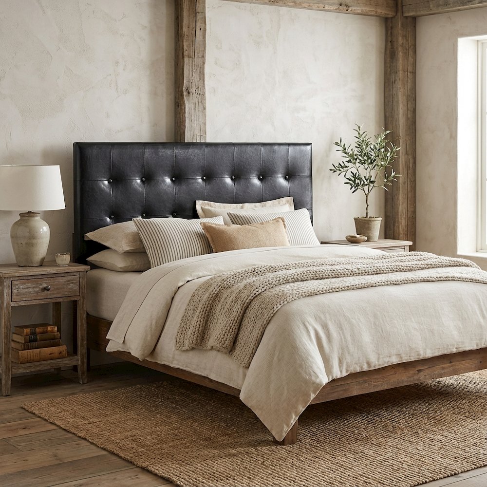 Black King Headboard with Casual Style Frame Construction and Bolted Design