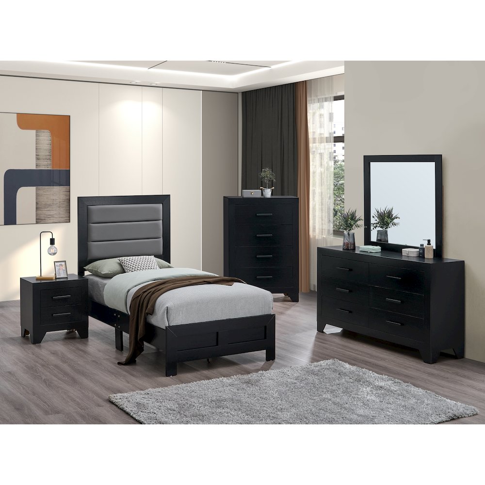 Wooden Platform Bed Frame with Headboard, Bedroom Bed Furniture, Black, Twin