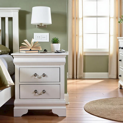 White Wood 2 Drawer Nightstand, Traditional Bedside Table with Storage