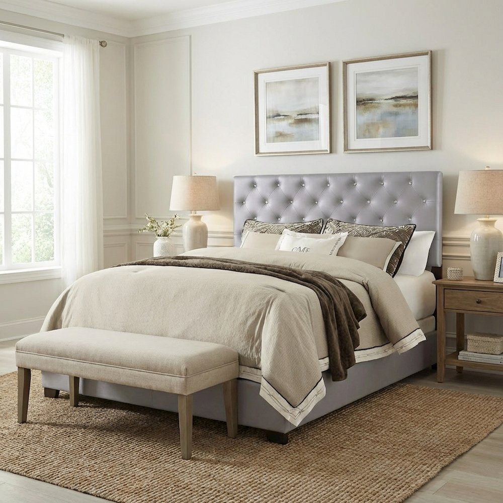 Light Gray Full Headboard with Casual Design and Sturdy Frame Construction