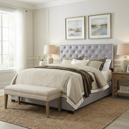 Light Gray Full Headboard with Casual Design and Sturdy Frame Construction