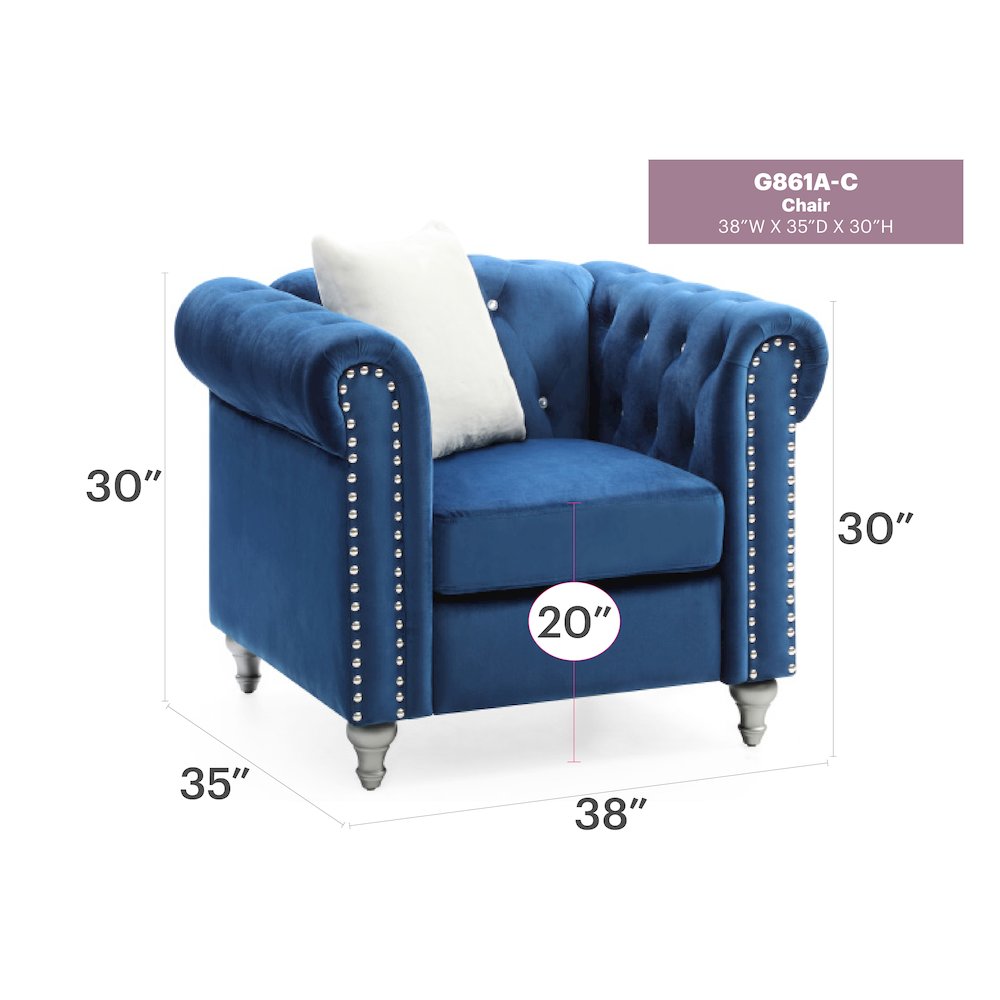 Glory Furniture Raisa Accent Chair in Navy Blue Color