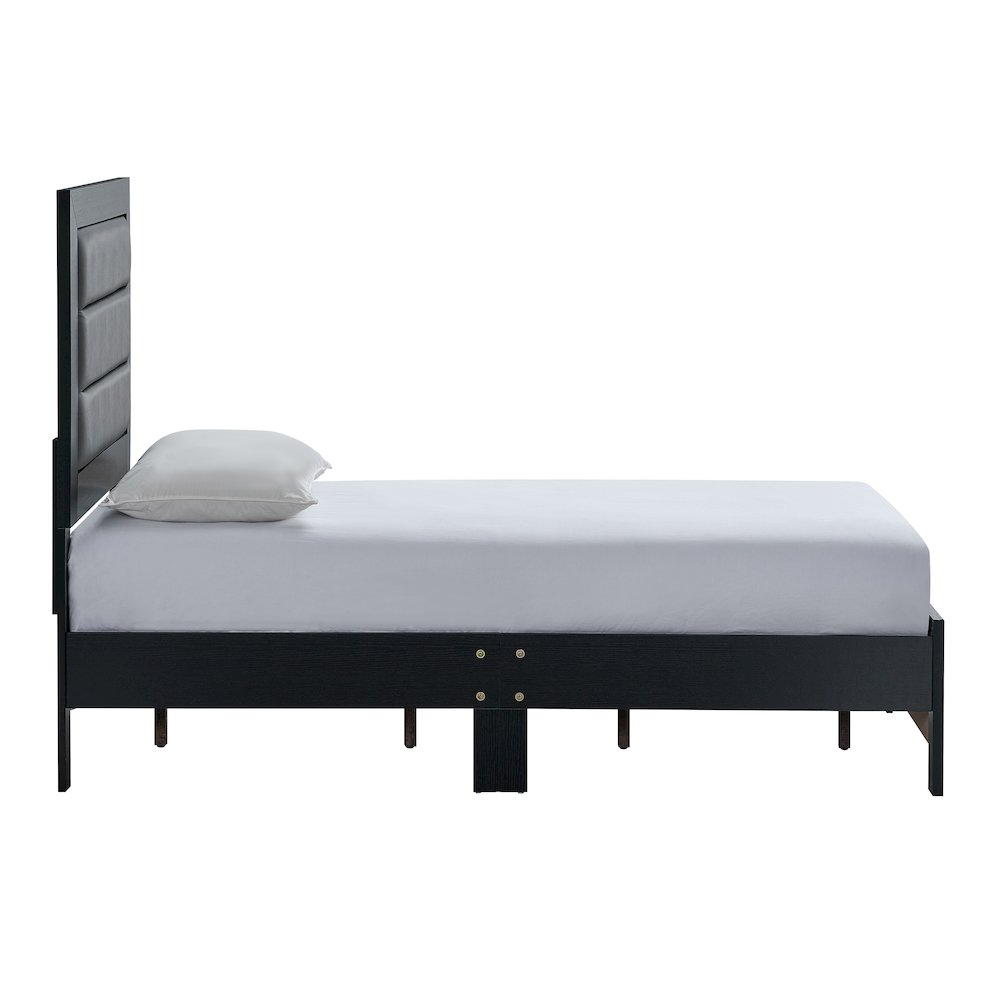 Wooden Platform Bed Frame with Headboard, Bedroom Bed Furniture, Black, Twin