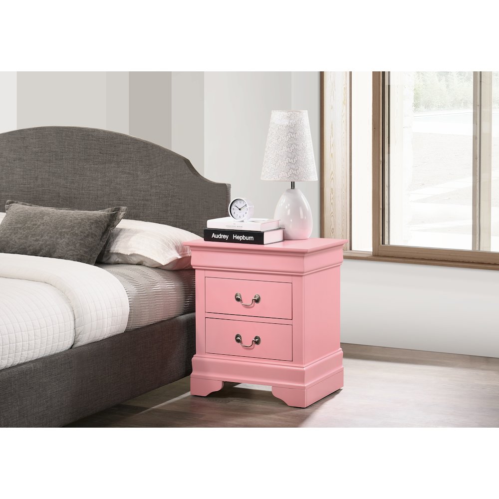 Glory Furniture LouisPhillipe Night Stand in Pink Color