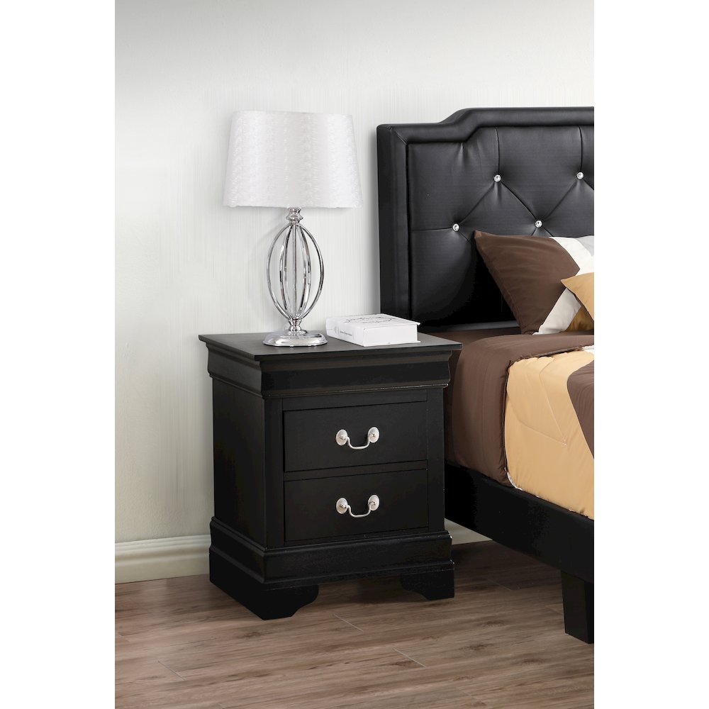 Glory Furniture LouisPhillipe Nightstand in Black Color