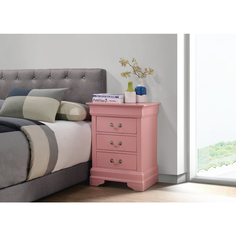 Glory Furniture Louis Phillipe Night Stand in Pink Color