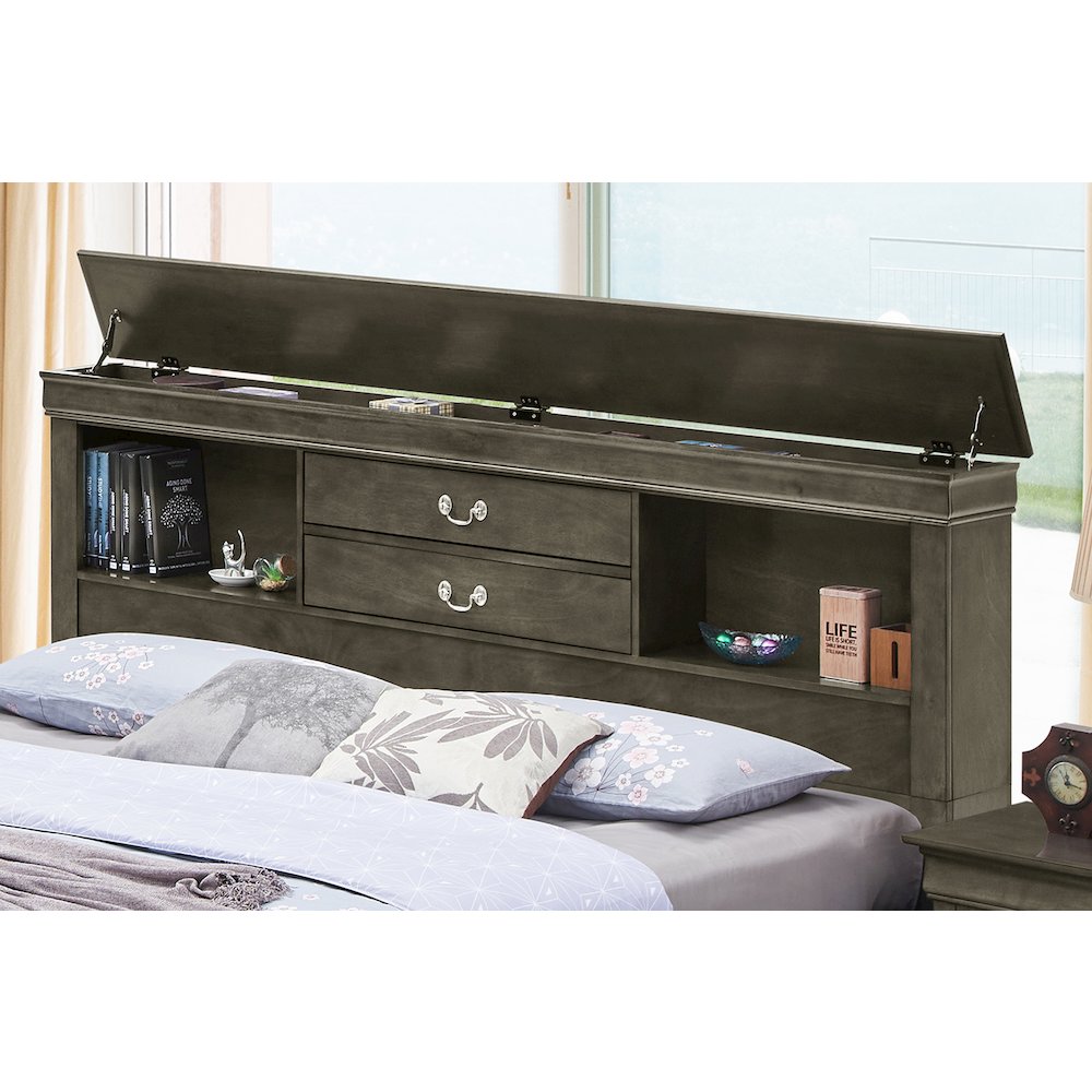 Glory Furniture Louis Phillipe Queen Storage Bed in Gray Color