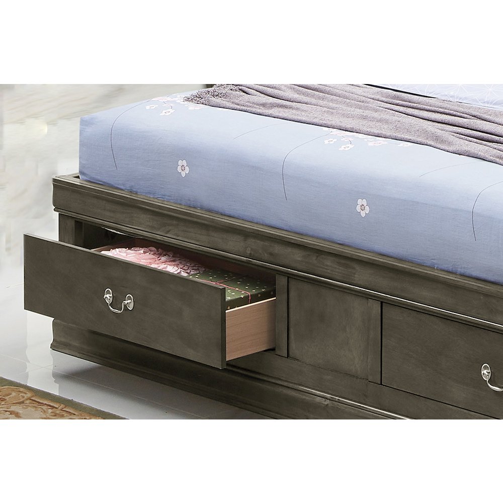 Glory Furniture Louis Phillipe Queen Storage Bed in Gray Color