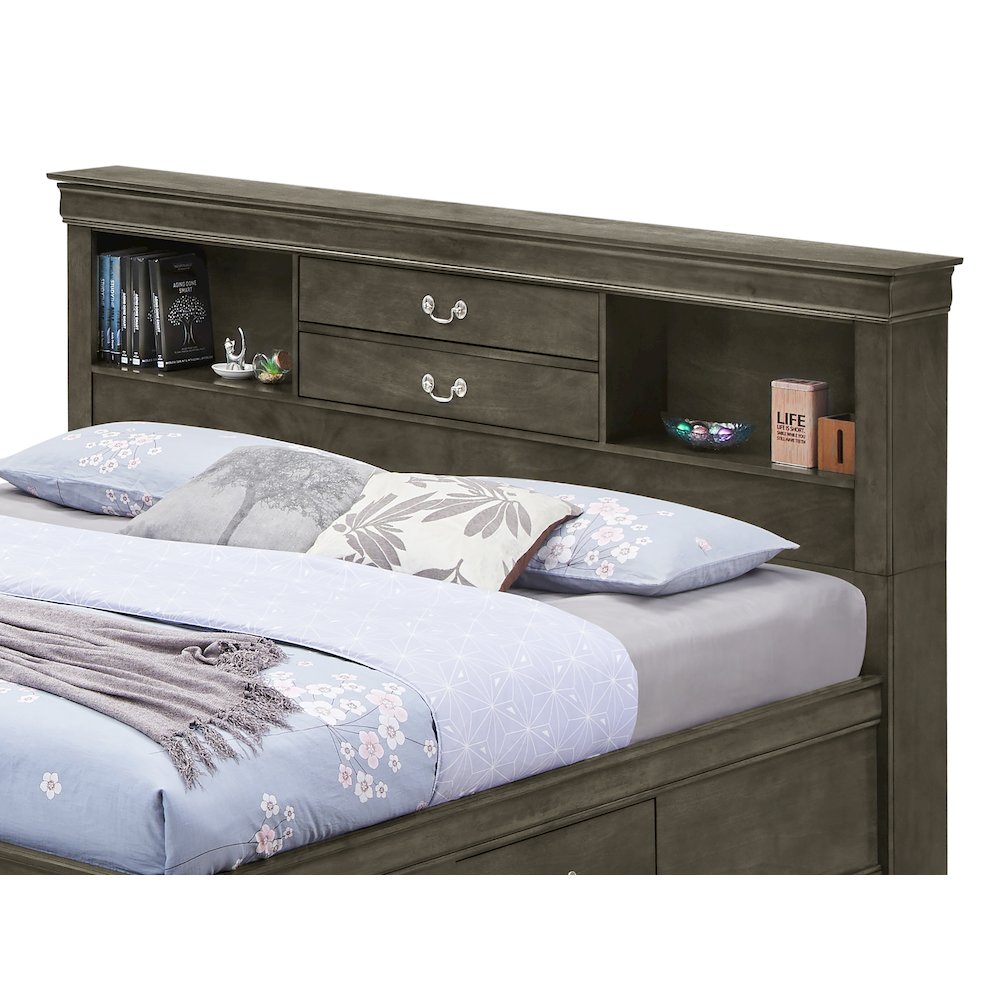 Glory Furniture Louis Phillipe Queen Storage Bed in Gray Color