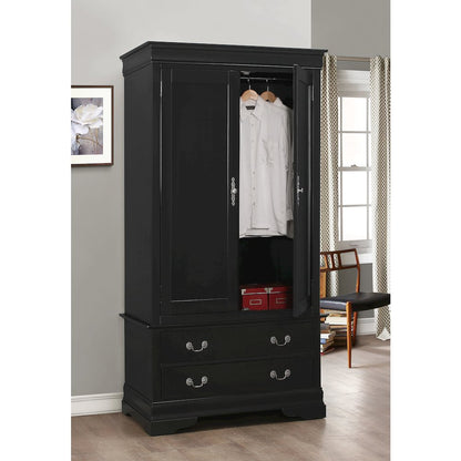 Glory Furniture Louis Phillipe Armoire in Black Color