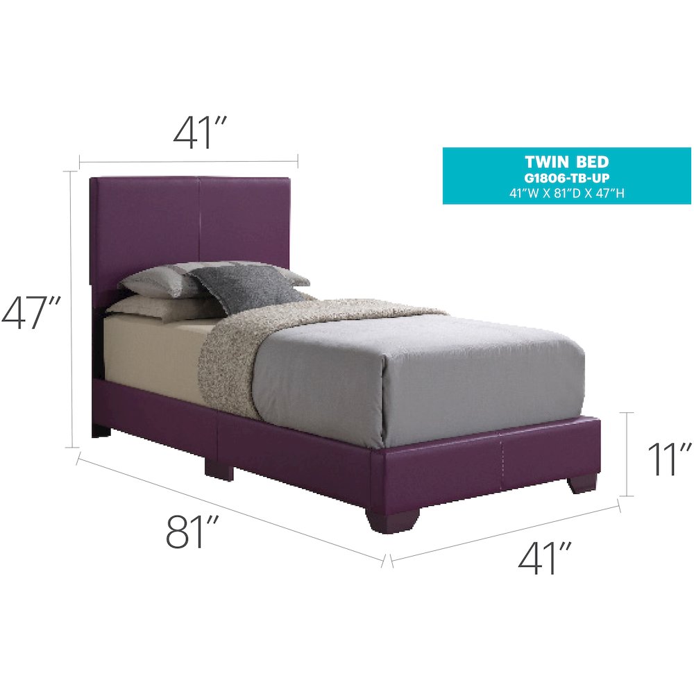 Glory Furniture Aaron Twin Bed in Purple Color