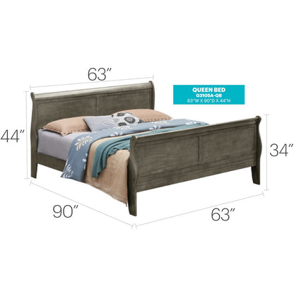 Glory Furniture Louis Phillipe Queen Bed in Gray Color