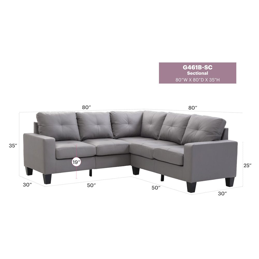 Glory Furniture Newbury Sectional in Gray Color