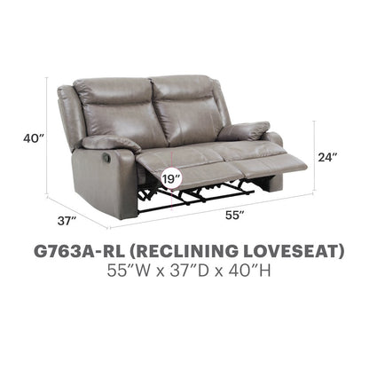 Glory Furniture Ward Reclining Loveseat in Gray Color