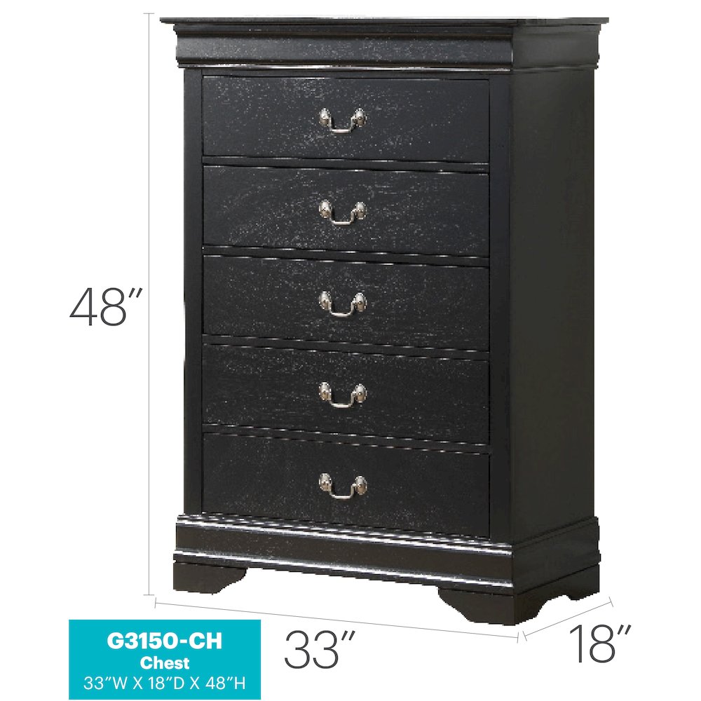 Glory Furniture Louis Phillipe Chest in Black Color