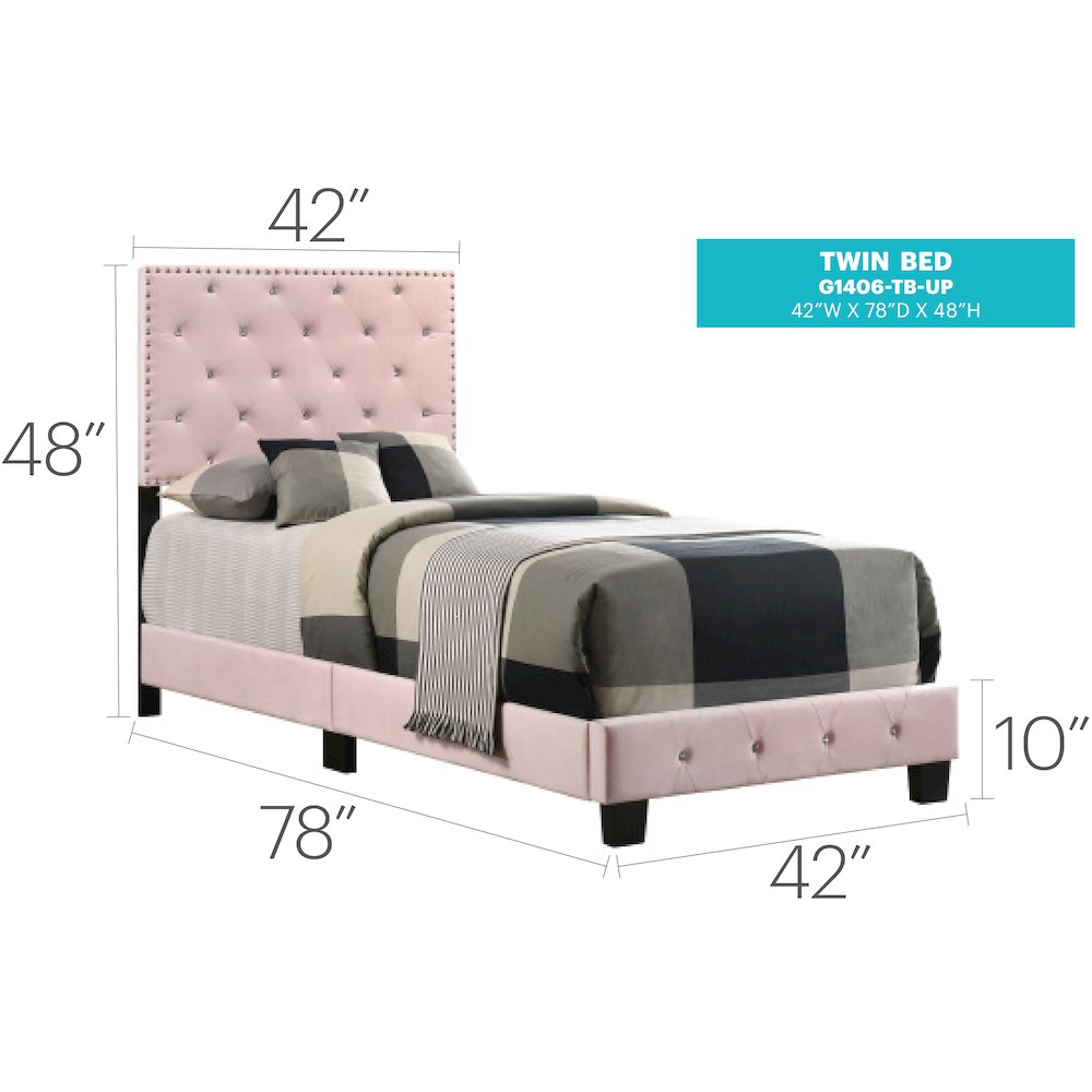 Glory Furniture Suffolk Twin Bed in Pink Color