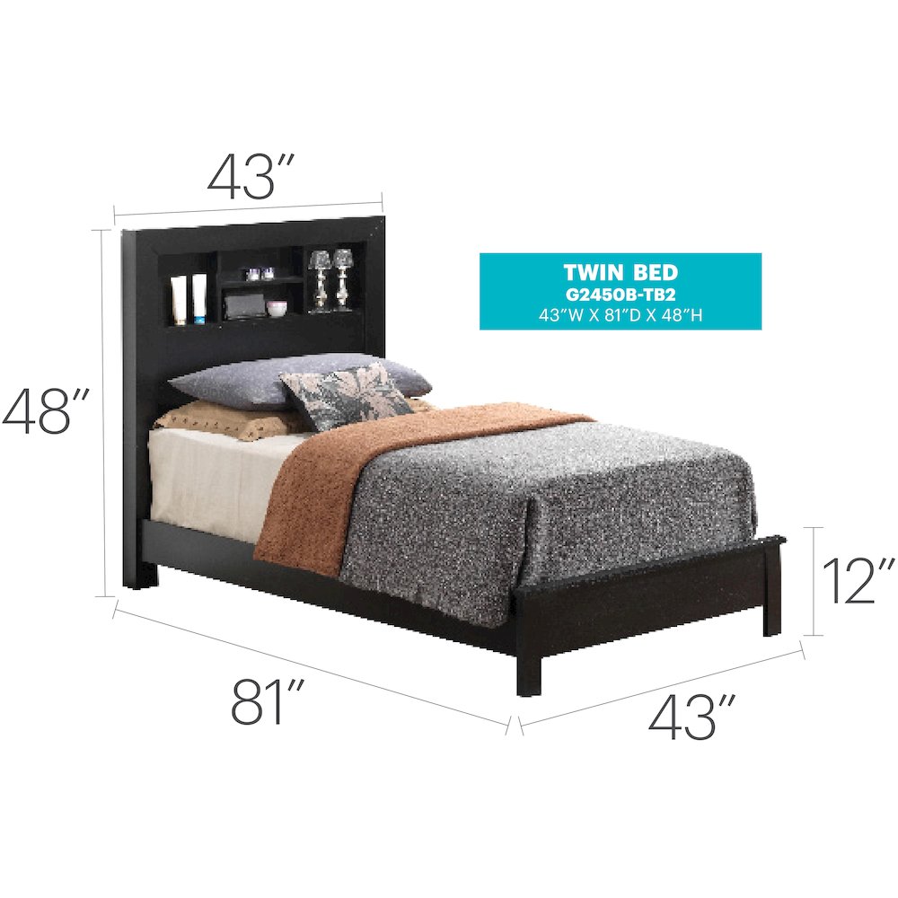 Glory Furniture Burlington Twin Bed in Black Color