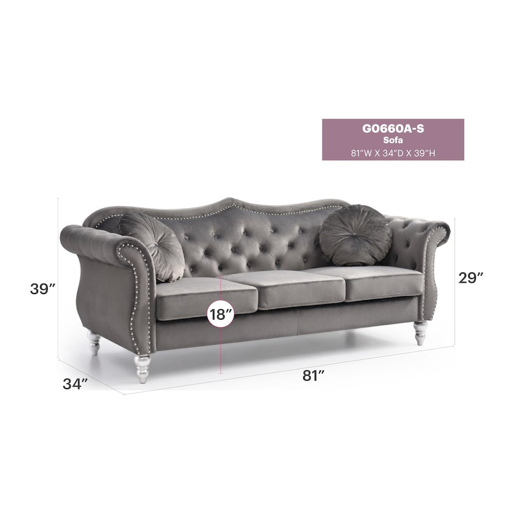 Glory Furniture Hollywood Sofa in Dark Gray Color